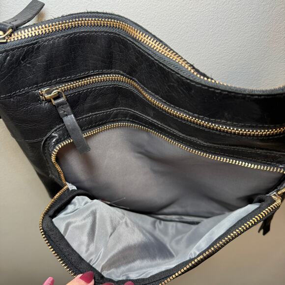 Leder Buck Women's Genuine Leather Zip Crossbody Bag Purse Black - Picture 6 of 8